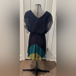 Chic Dress in Navy, Teal, and Chartreuse
